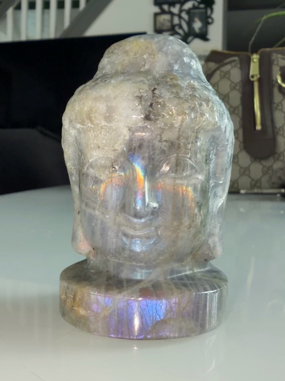 Carved Labradorite Buddha Head — Iridescent Crystal Stone - Picture 3 of 6